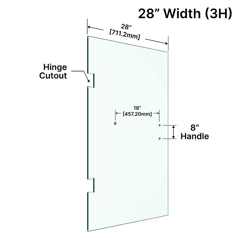 Shower Stock Door - 3 Holes - 28" Width (Handle Towel Bar Combo)
