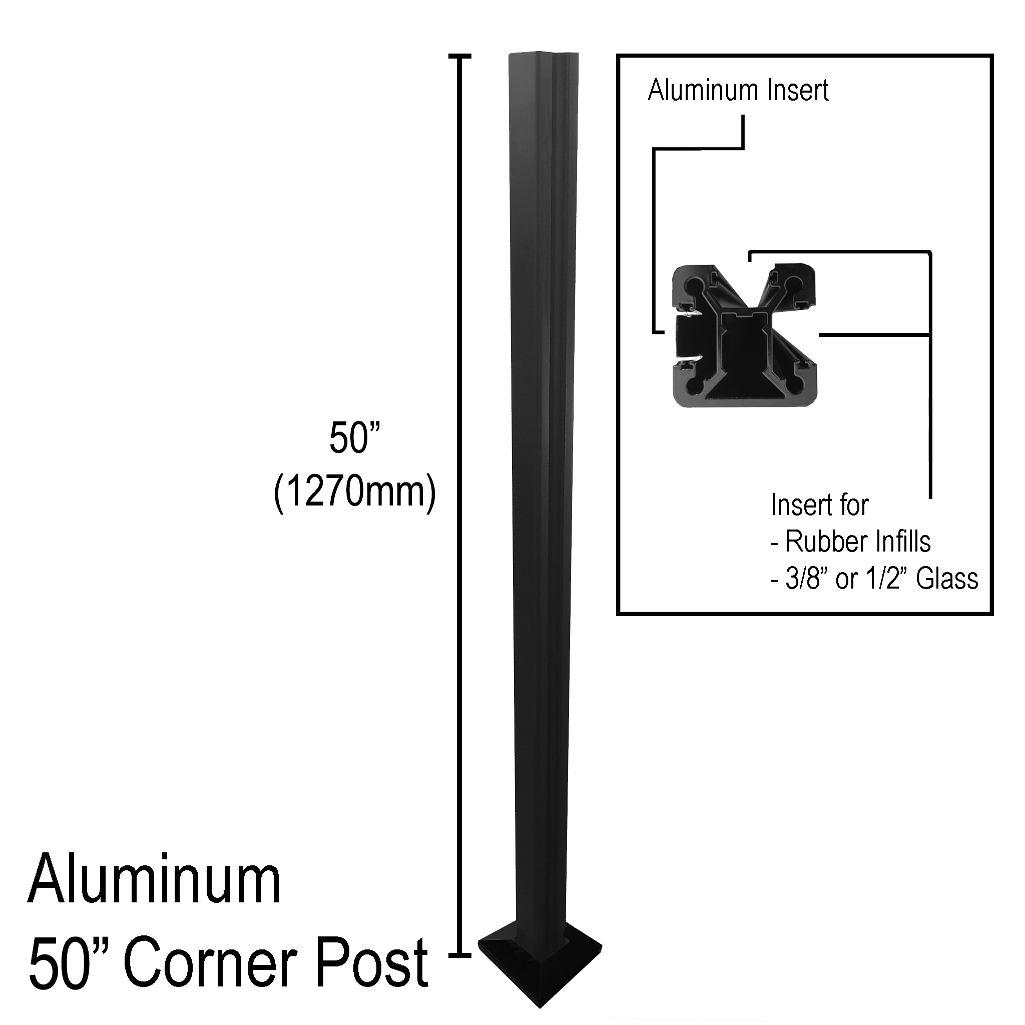 [ALPOST-50] Modern Elegance Series GGH Aluminum Post - 50" Base Height - Inline / Corner / End-Square