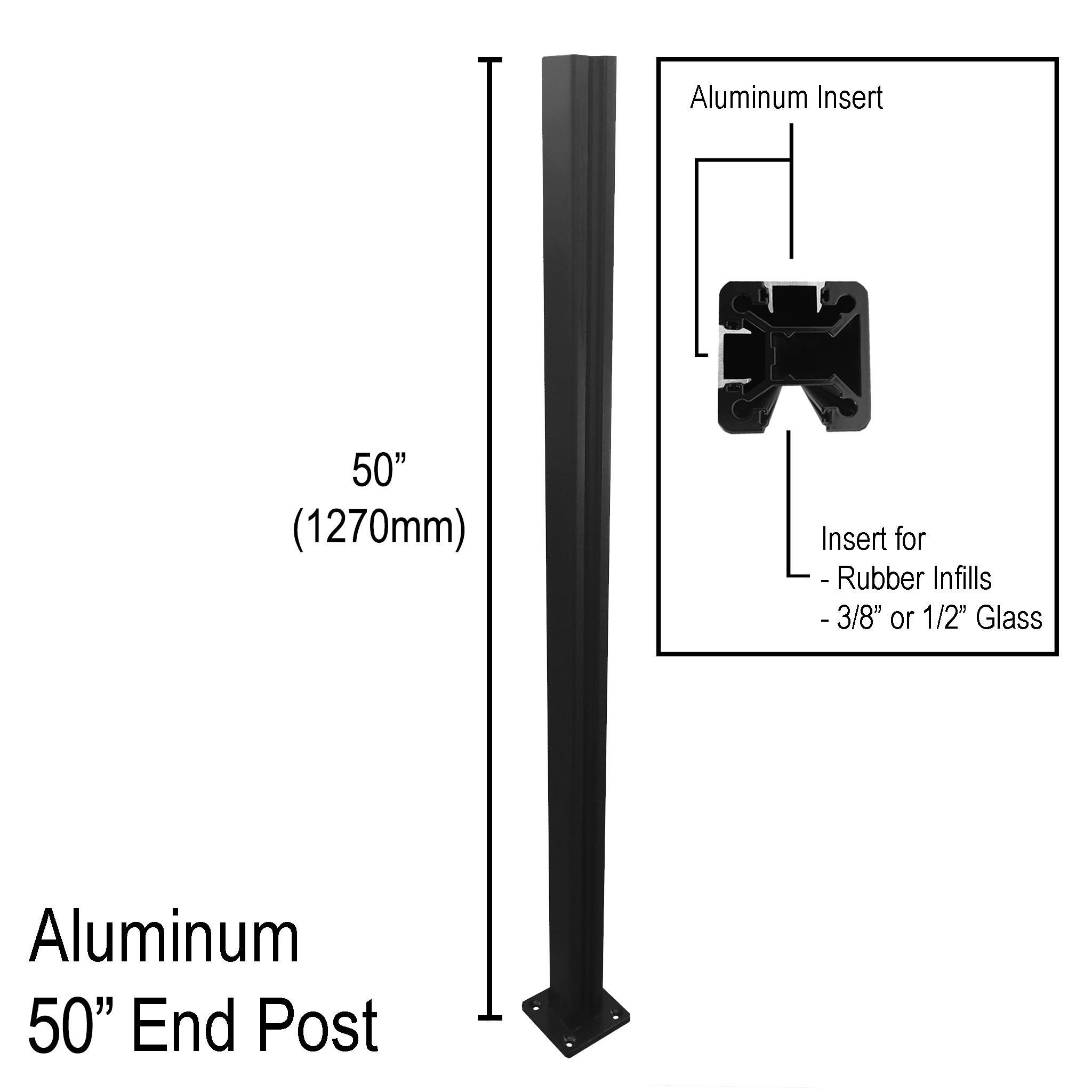 [ALPOST-50] Modern Elegance Series GGH Aluminum Post - 50" Base Height - Inline / Corner / End-Square