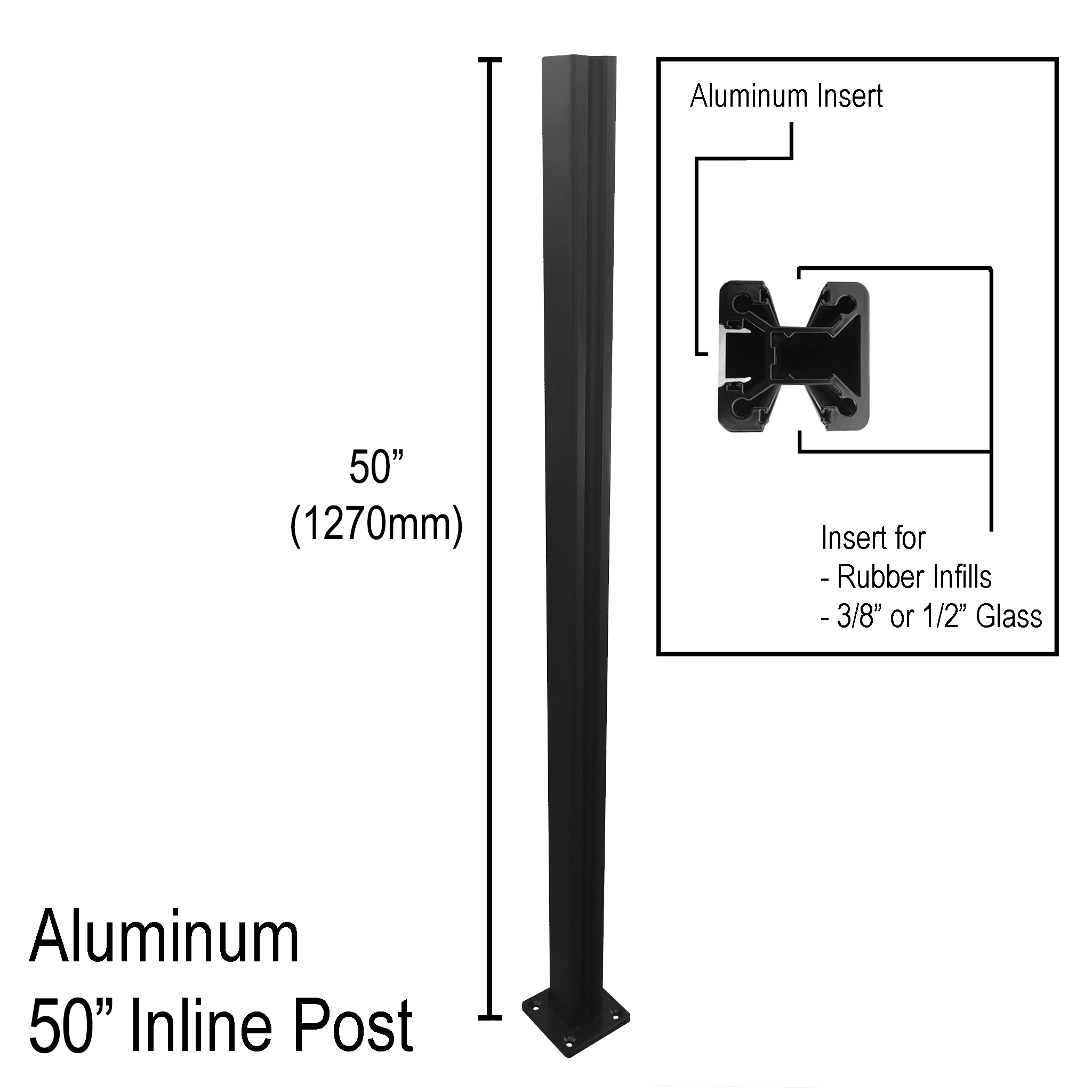 [ALPOST-50] Modern Elegance Series GGH Aluminum Post - 50" Base Height - Inline / Corner / End-Square