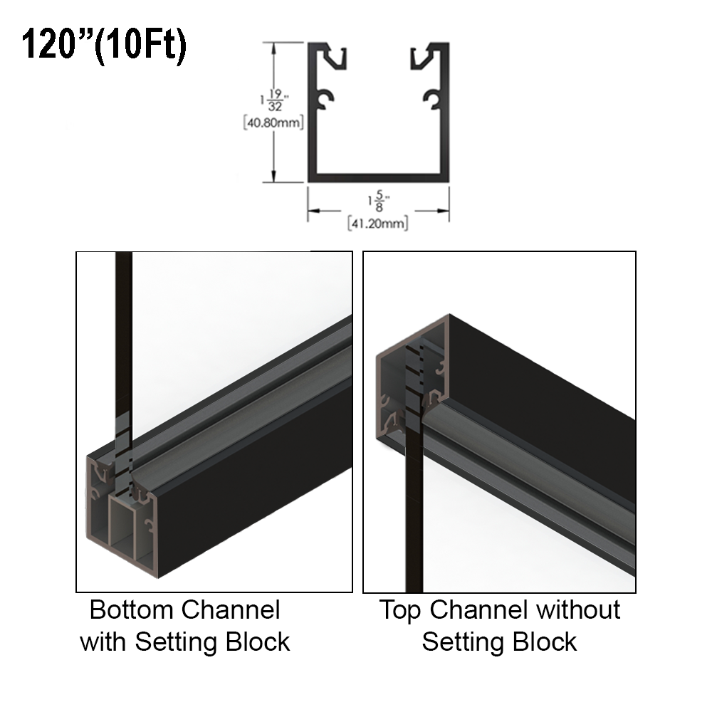 [AU120] GGH Architectural U-Channel - w/ Roll-In Gaskets - 120" Length