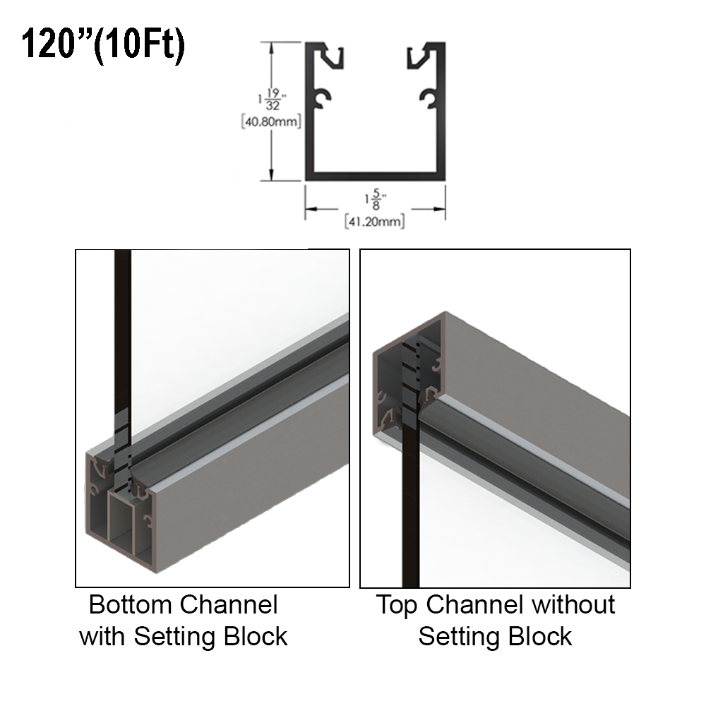 [AU120] GGH Architectural U-Channel - w/ Roll-In Gaskets - 120" Length