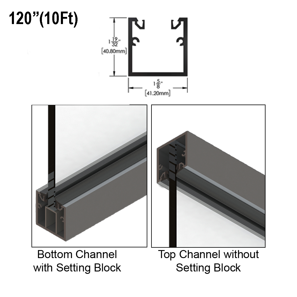 [AU120] GGH Architectural U-Channel - w/ Roll-In Gaskets - 120" Length