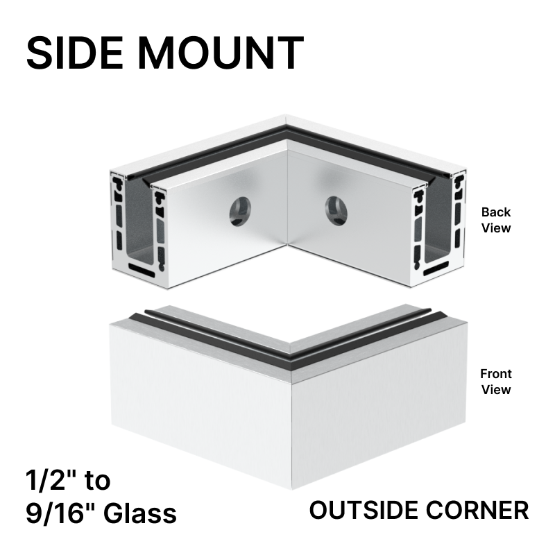 GGH Outside Corner - Side Mount - From 12mm (1/2") to 21.52mm (13/16") Glass