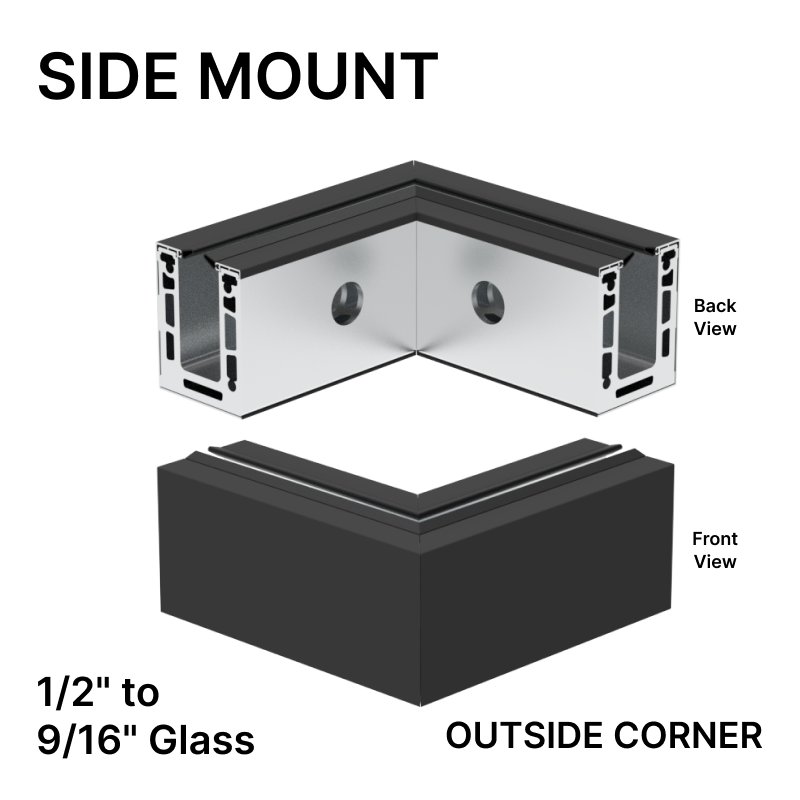 GGH Outside Corner - Side Mount - From 12mm (1/2") to 21.52mm (13/16") Glass