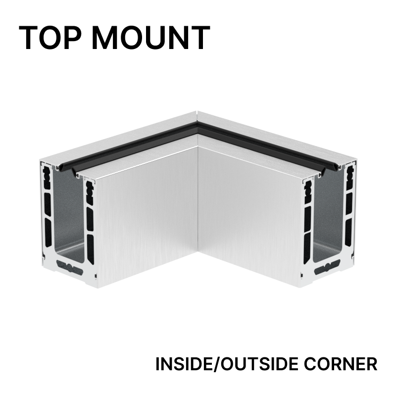 [CL1TCO] CORE-LOCK Base Shoe Corner - Top Mount (120") - From 12mm (1/2") to 14.28mm (9/16") Glass