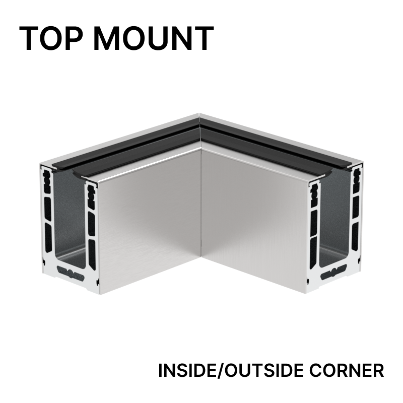 [CL1TCO] CORE-LOCK Base Shoe Corner - Top Mount (120") - From 12mm (1/2") to 14.28mm (9/16") Glass