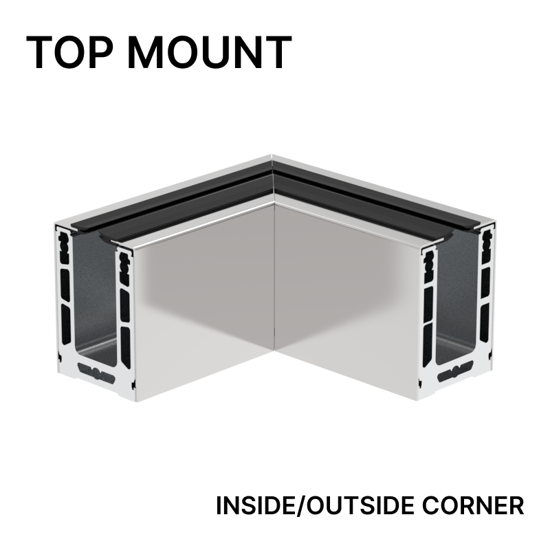 [CL1TCO] CORE-LOCK Base Shoe Corner - Top Mount (120") - From 12mm (1/2") to 14.28mm (9/16") Glass