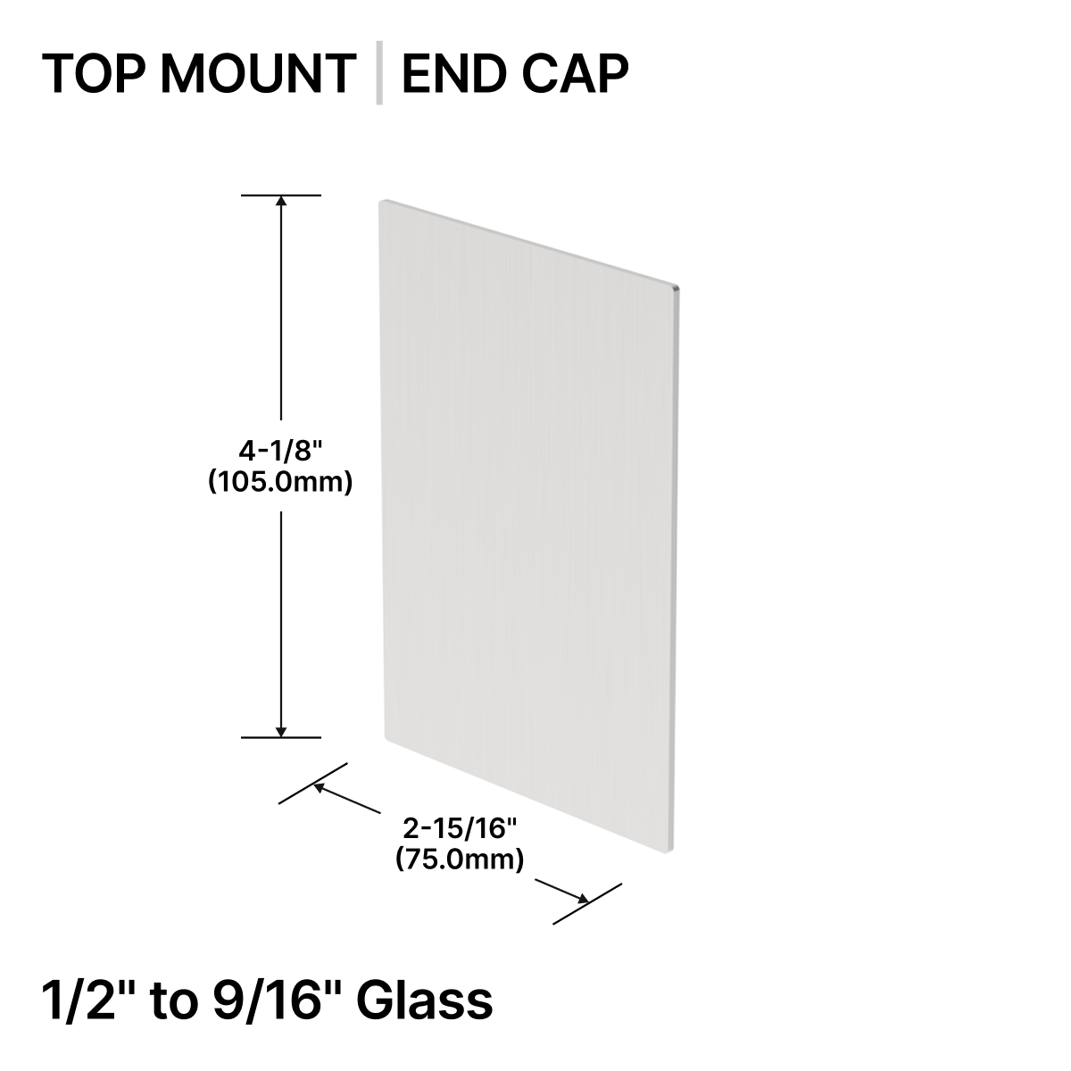 GGH Base Shoe End Cap - Top Mount - From 1/2" (12mm) to 9/16" (14.28mm) Glass
