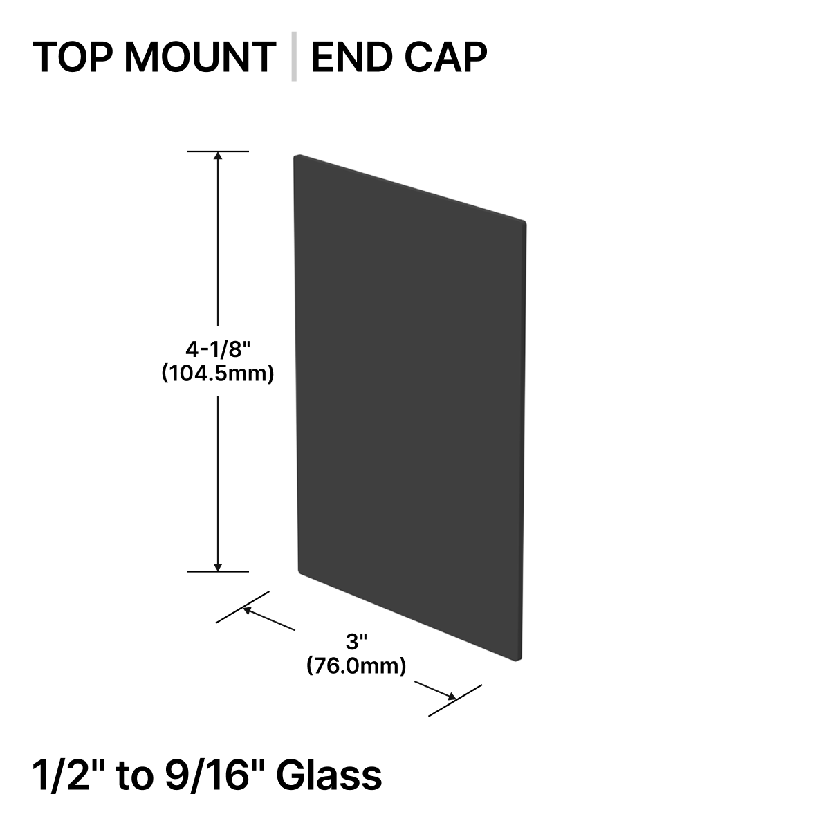 GGH Base Shoe End Cap - Top Mount - From 1/2" (12mm) to 9/16" (14.28mm) Glass