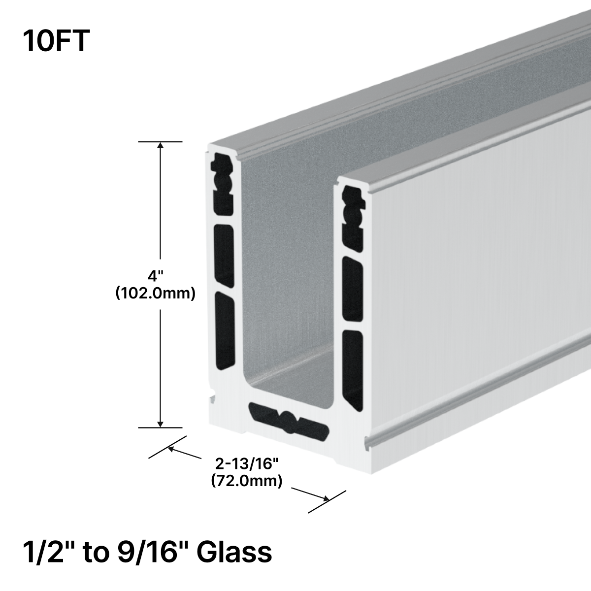 GGH Base Shoe Mill - Top Mount - 120" (10ft) - From 1/2" (12mm) to 9/16" (14.28mm) Glass