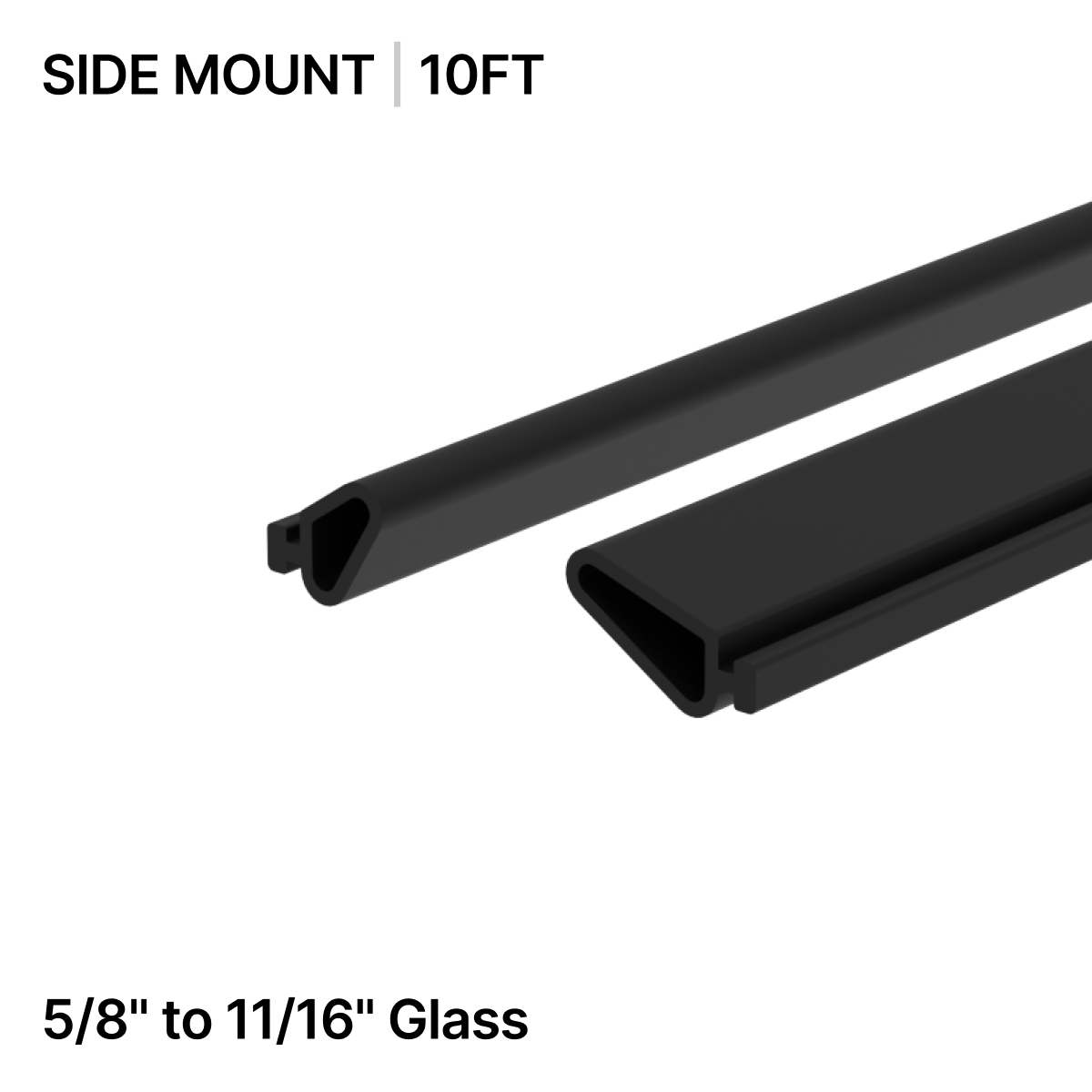 GGH Gasket for Base Shoe - Side Mount 120" (10ft) - From 5/8" (16.26mm) to 11/16" (17.52mm) Glass - Pair for Aluminum