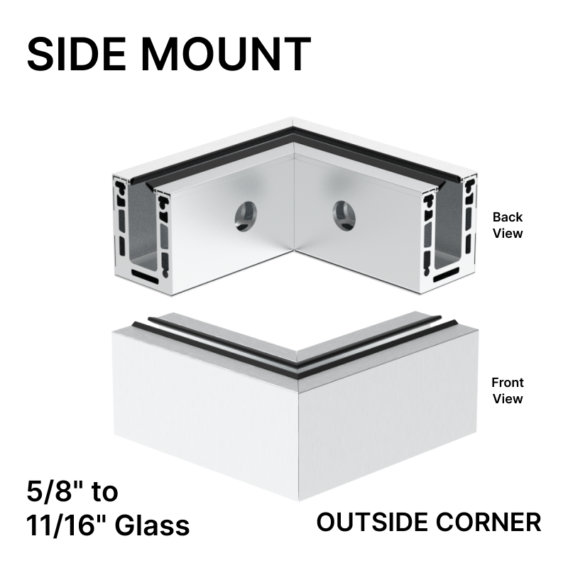 [CL2SOC] GGH  CORE-LOCK Base Shoe Outside Corner - Side Mount (120") - Up to 17.52mm (11/16") Glass