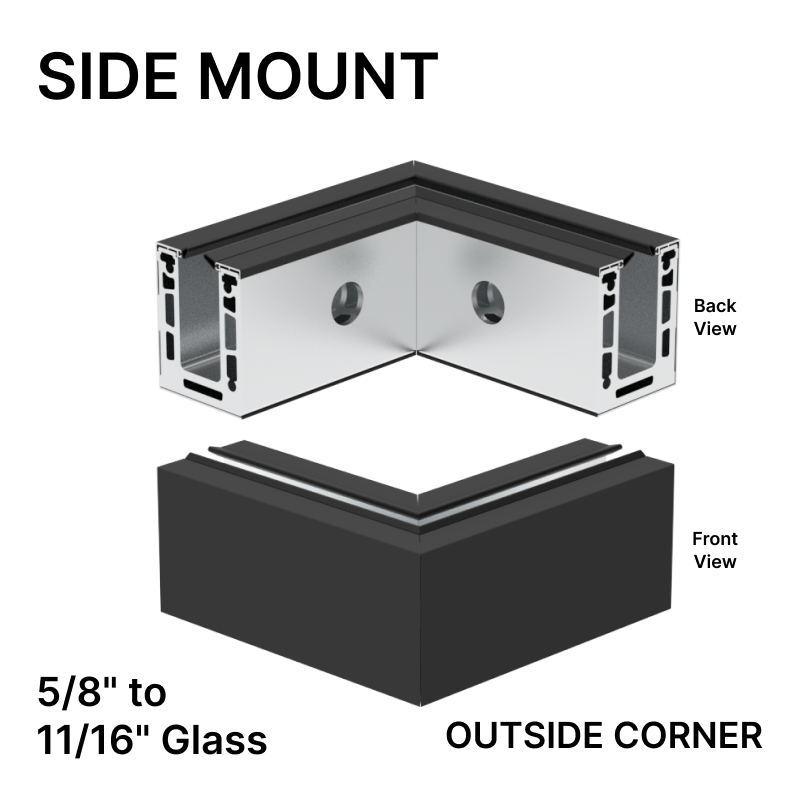 [CL2SOC] GGH  CORE-LOCK Base Shoe Outside Corner - Side Mount (120") - Up to 17.52mm (11/16") Glass