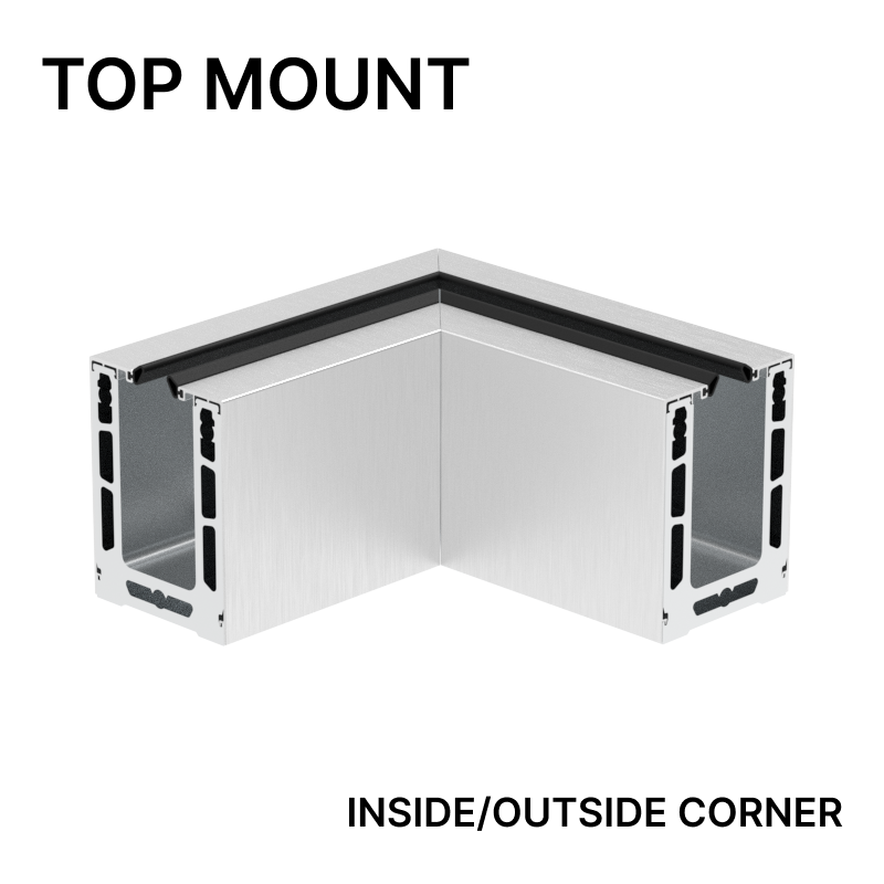 [CL2TCO] CORE-LOCK Base Shoe Corner - Top Mount (120") - Up to 17.52mm (11/16") Glass