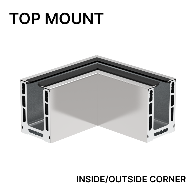 [CL2TCO] CORE-LOCK Base Shoe Corner - Top Mount (120") - Up to 17.52mm (11/16") Glass