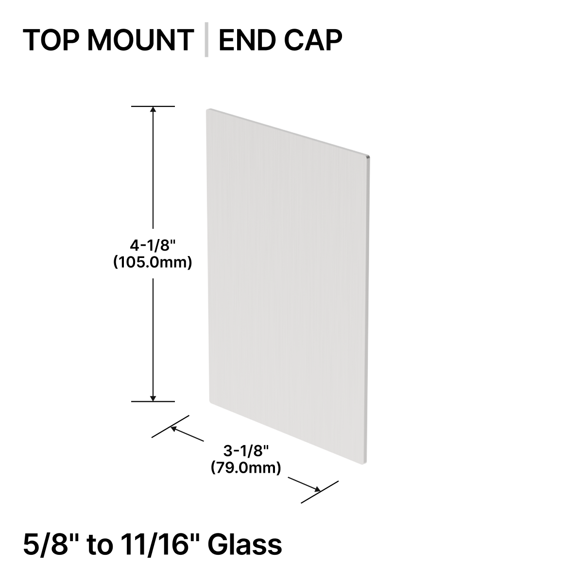 GGH Base Shoe End Cap - Top Mount - From 5/8" (16.26mm) to 11/16" (17.52mm) Glass