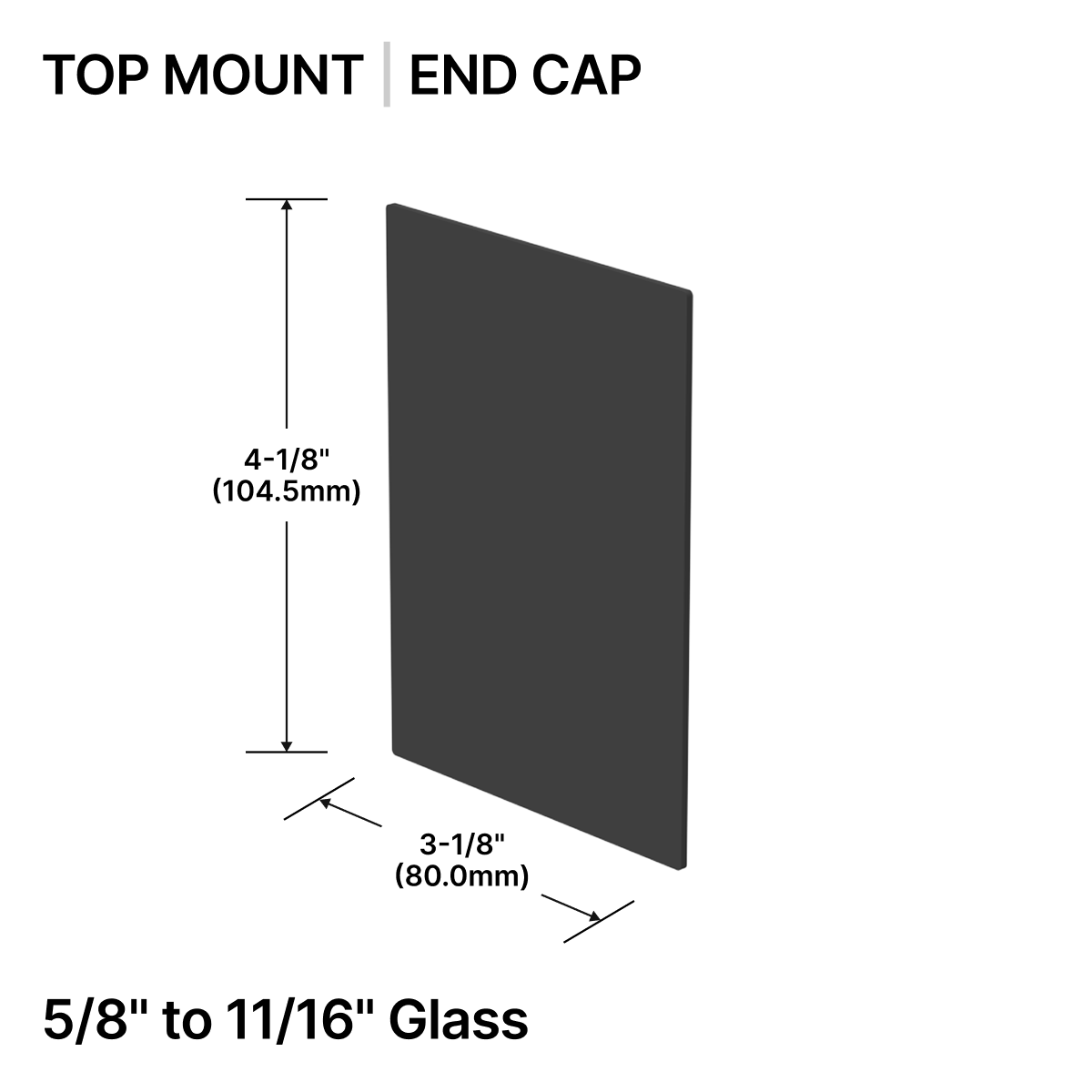 GGH Base Shoe End Cap - Top Mount - From 5/8" (16.26mm) to 11/16" (17.52mm) Glass