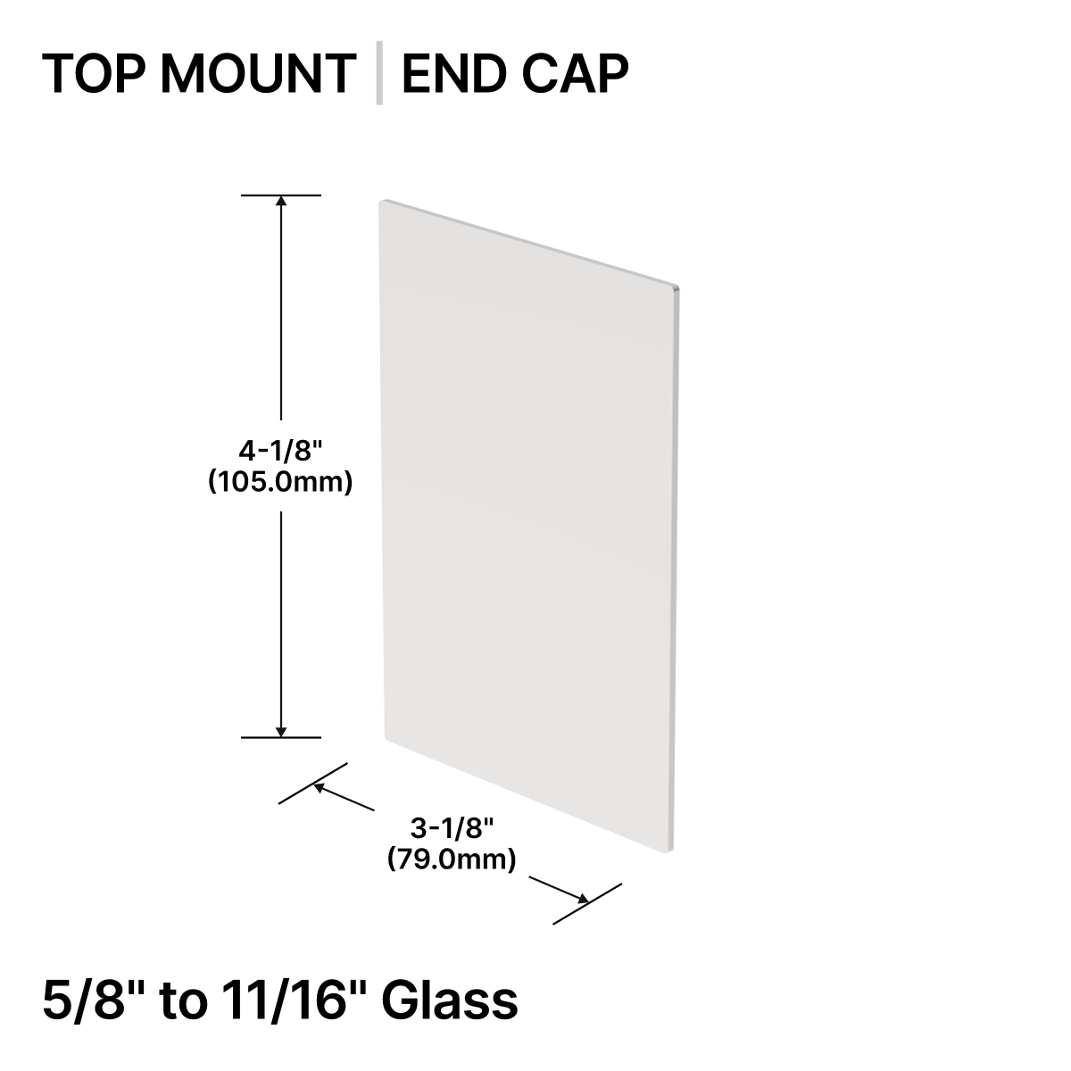 GGH Base Shoe End Cap - Top Mount - From 5/8" (16.26mm) to 11/16" (17.52mm) Glass