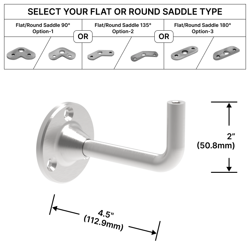 [EXTHRB4.5WM] HRB Series GGH Extendable Handrail Bracket - Wall Mount - 4-1/2" Length w/ Flat or Round Saddle