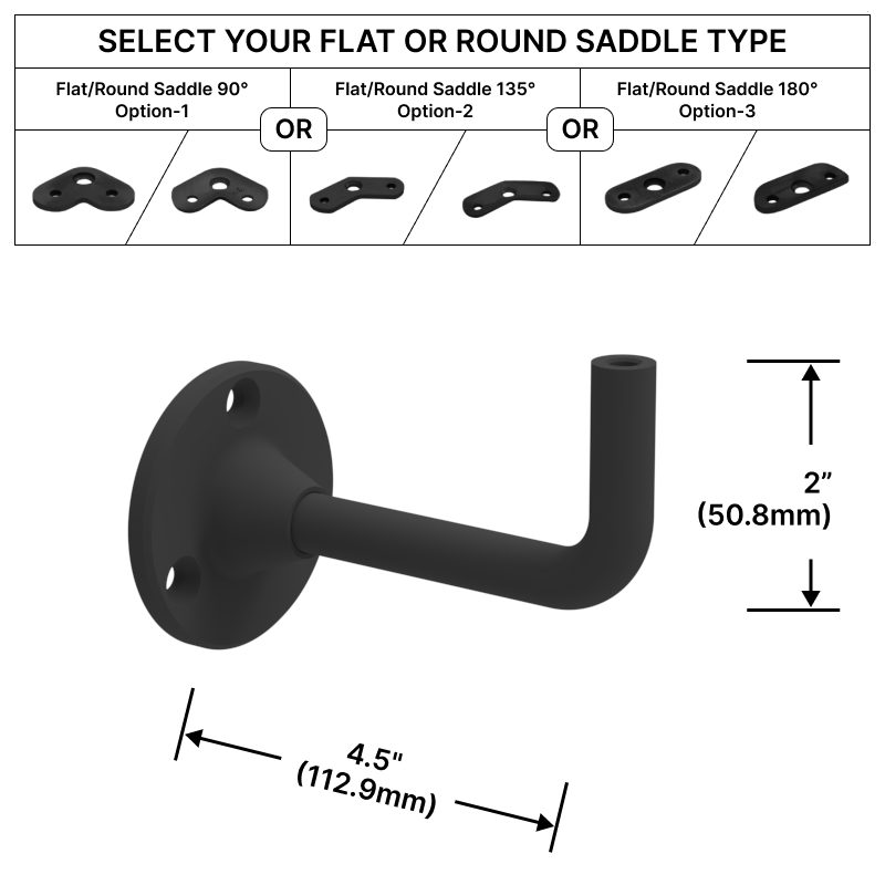 [EXTHRB4.5WM] HRB Series GGH Extendable Handrail Bracket - Wall Mount - 4-1/2" Length w/ Flat or Round Saddle