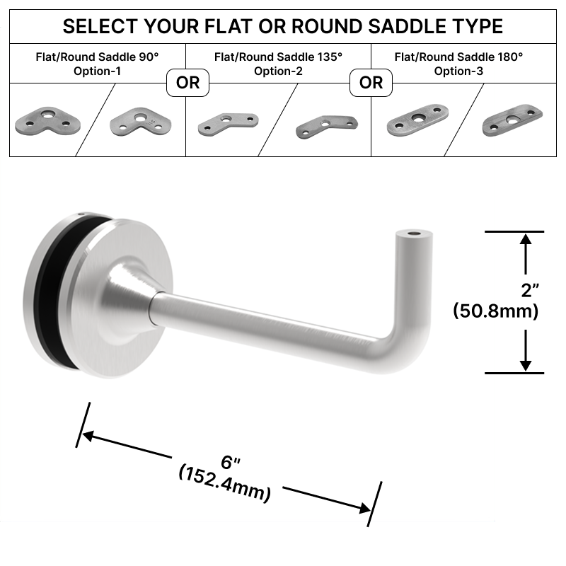 [EXTHRB6GM] HRB Series GGH Extendable Handrail Bracket - Glass Mount - 6" Length w/ Flat or Round Saddle