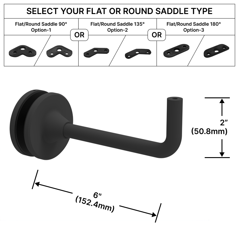 [EXTHRB6GM] HRB Series GGH Extendable Handrail Bracket - Glass Mount - 6" Length w/ Flat or Round Saddle
