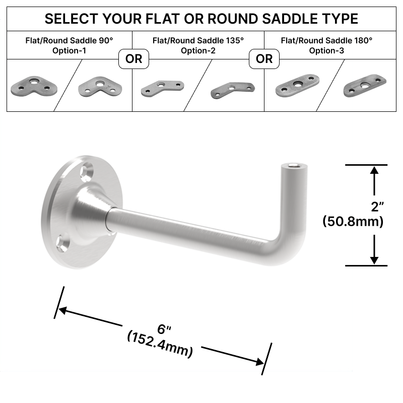 [EXTHRB6WM] HRB Series GGH Extendable Handrail Bracket - Wall Mount - 6" Length w/ Flat or Round Saddle