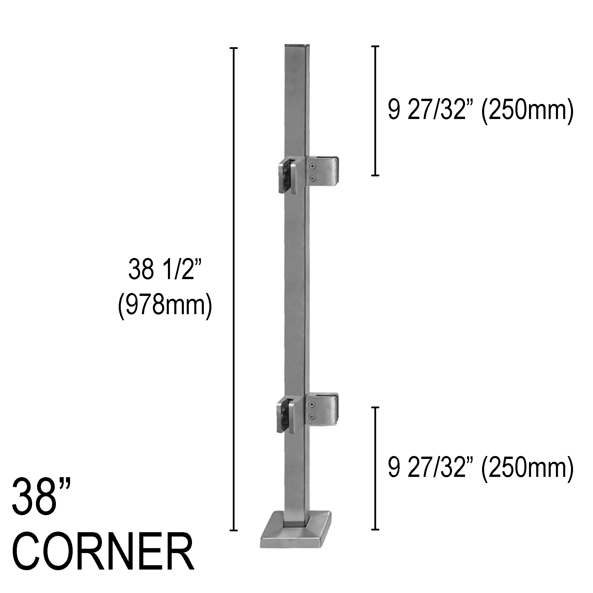 [SPRO38C] PRO Series GGH Railing Post - Square - 38" Base Height - Corner