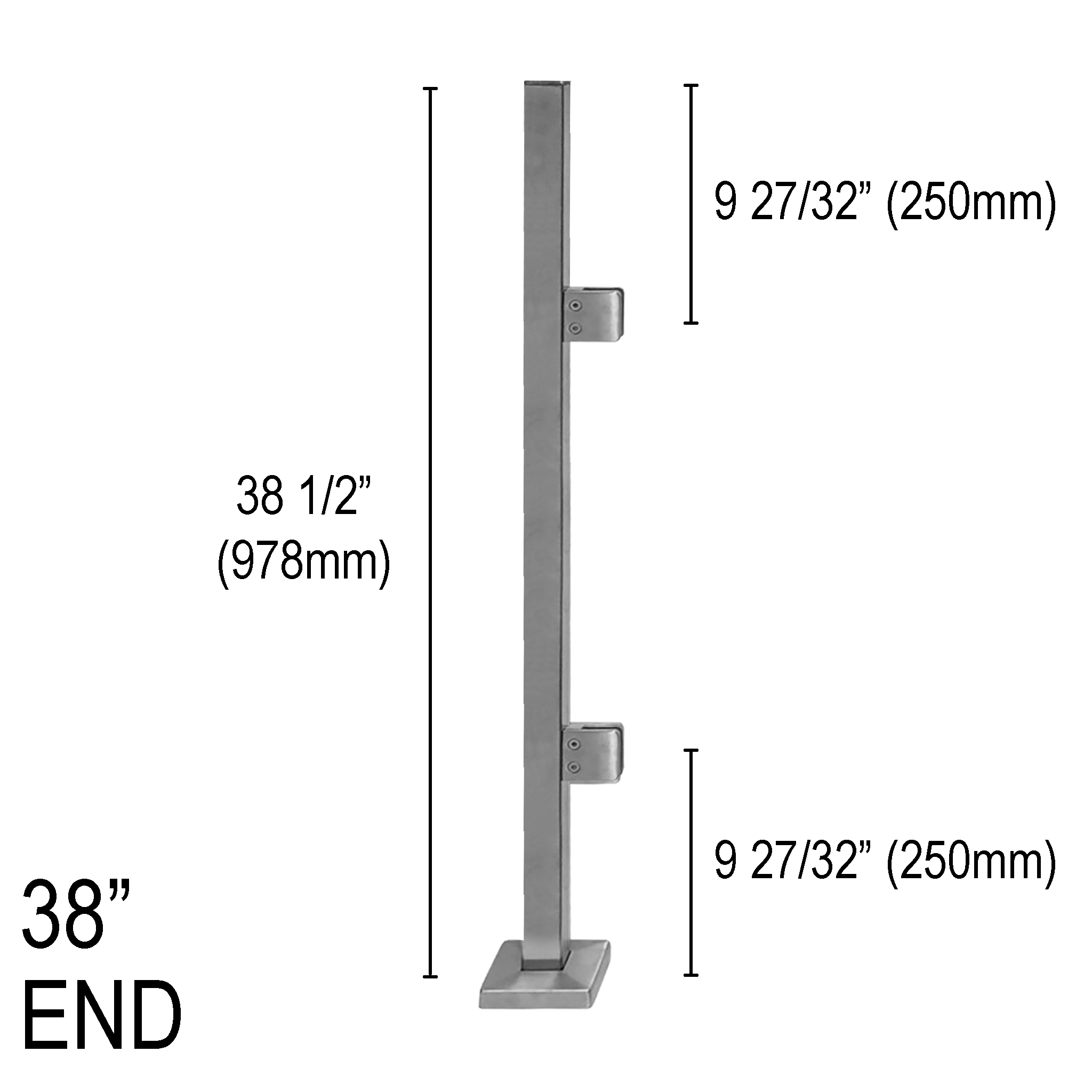 [SPRO38E] PRO Series GGH Railing Post - Square - 38" Base Height - End