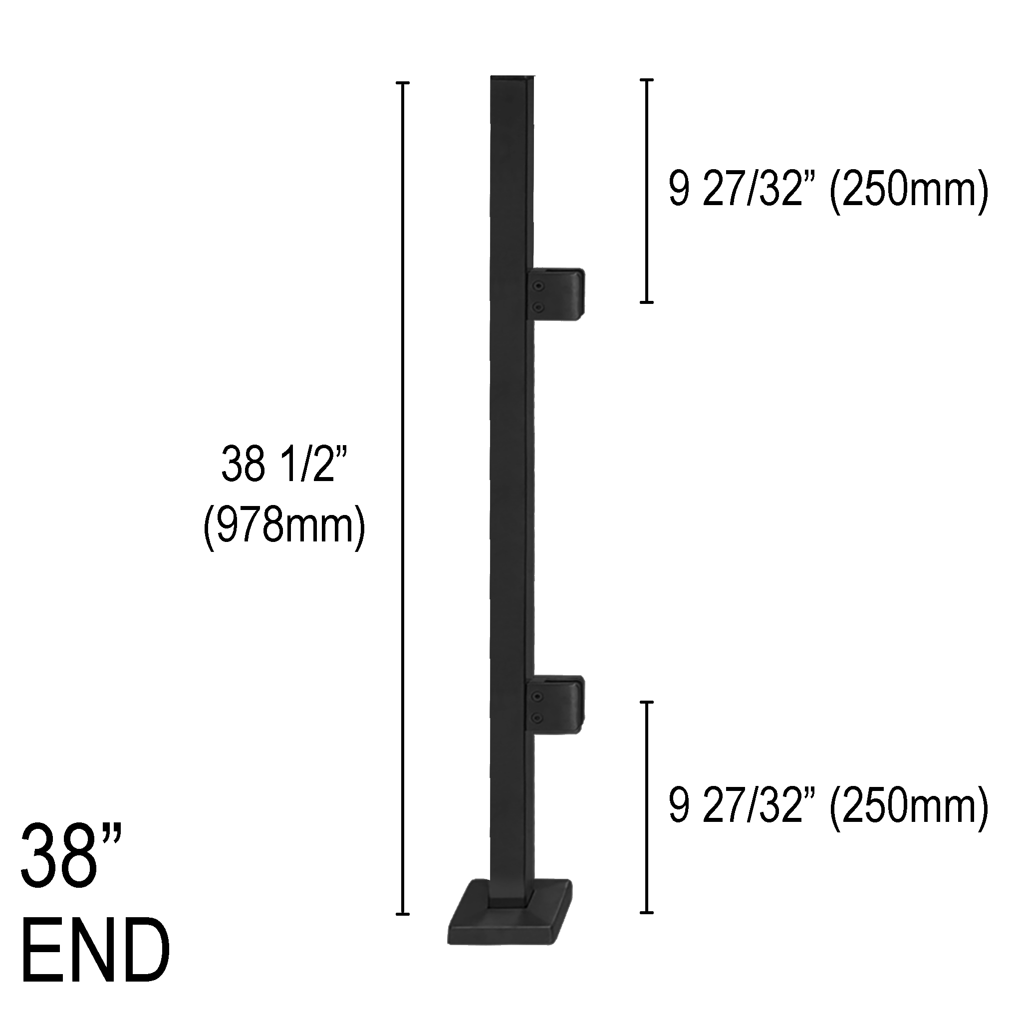 [SPRO38E] PRO Series GGH Railing Post - Square - 38" Base Height - End