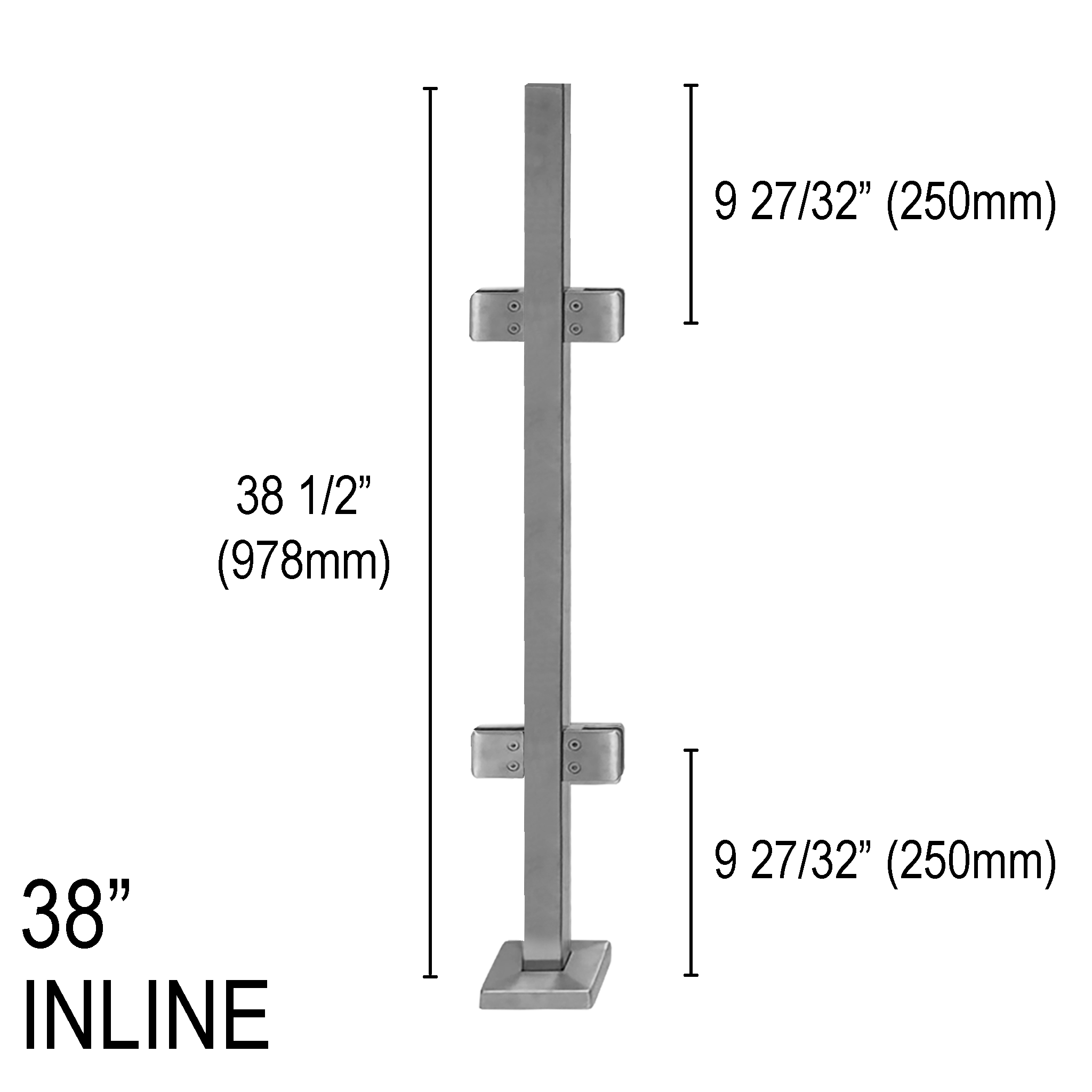 [SPRO38I] PRO Series GGH Railing Post - Square - 38" Base Height - Inline