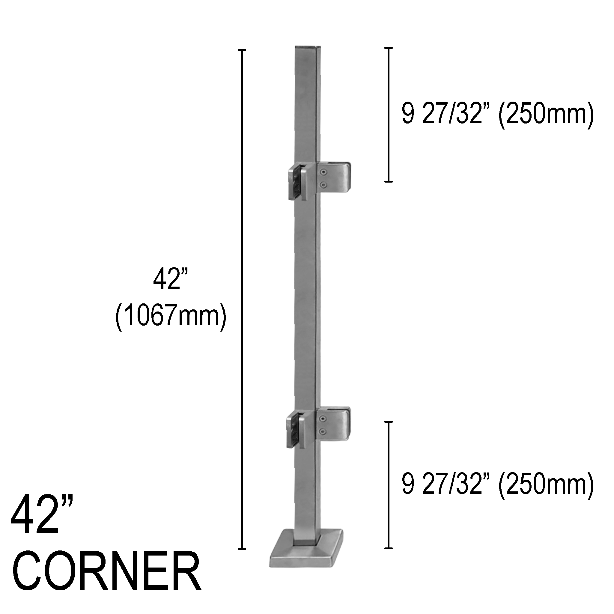 [SPRO42C] PRO Series GGH Railing Post - Square - 42" Base Height - Corner