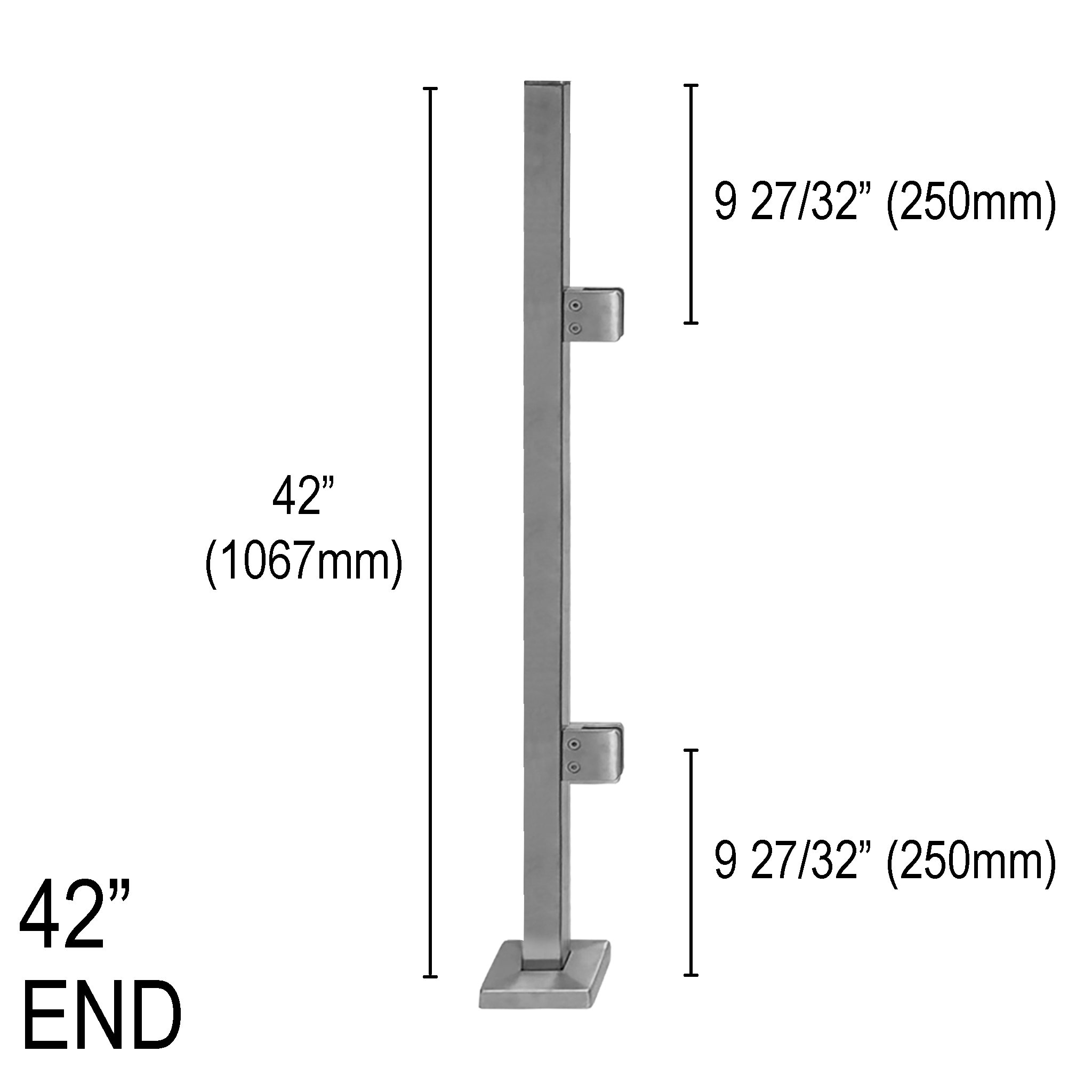 [SPRO42E] PRO Series GGH Railing Post – Square – 42" Height – End – SS316