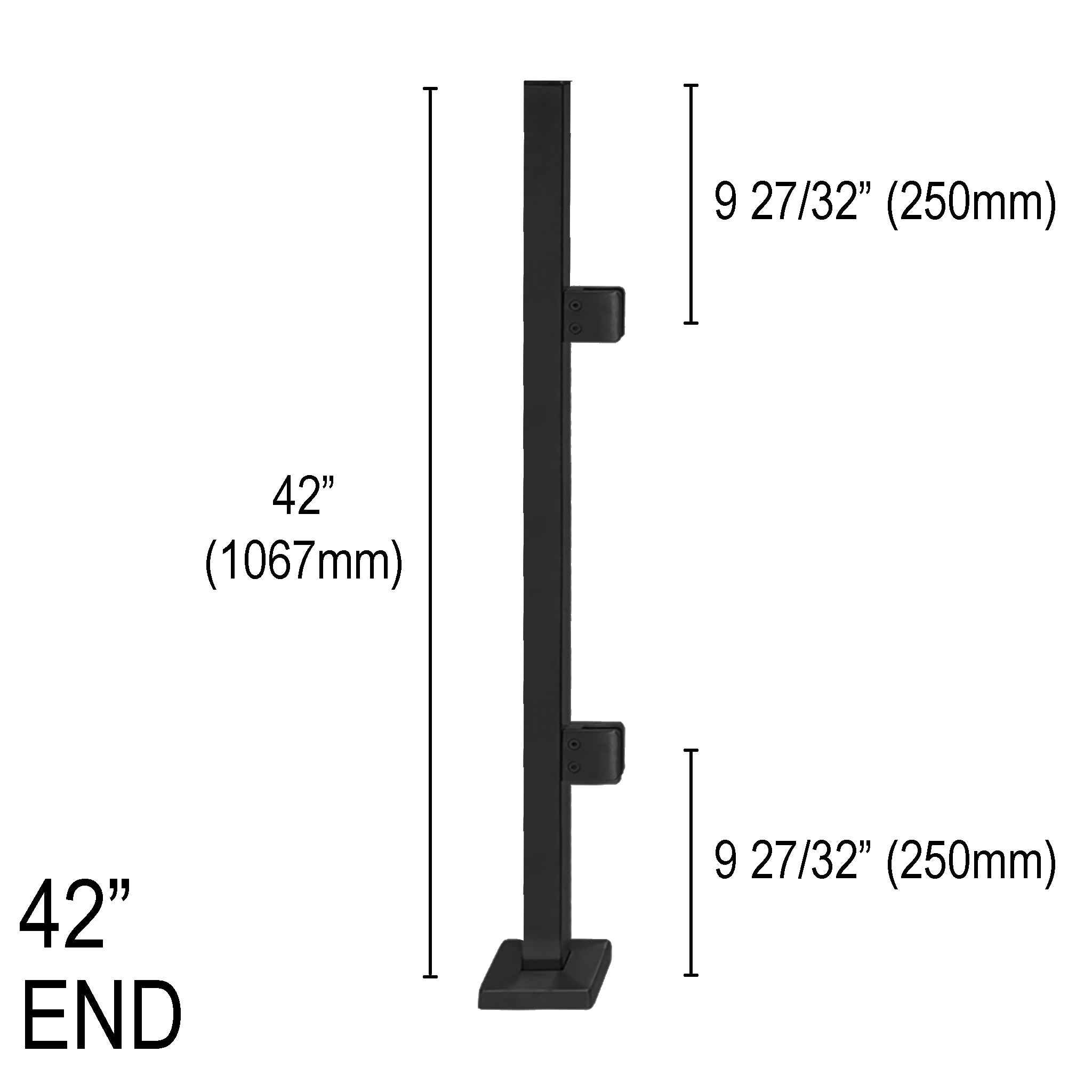 [SPRO42E] PRO Series GGH Railing Post – Square – 42" Height – End – SS316