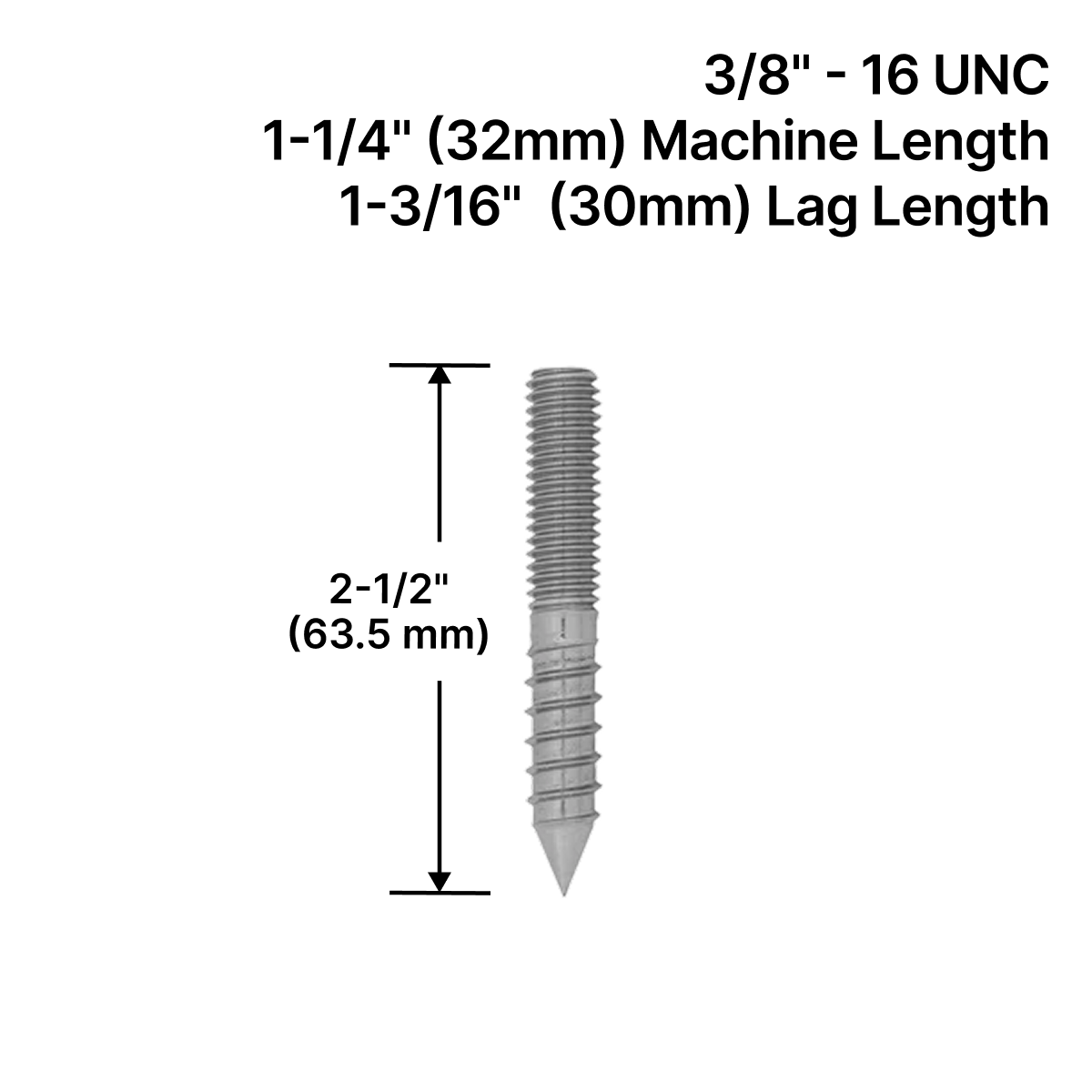 GGH Hanger Bolt for Solid Standoff - 3/8" X 2-1/2"