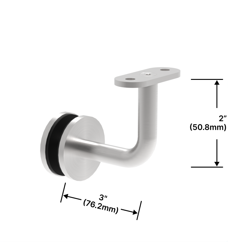 [HRB3X2GM] Handrail Bracket - Glass Mount - 3X2" w/ Flat or Round Saddle (BS, MBL)