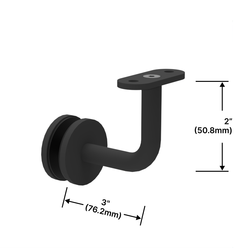 [HRB3X2GM] Handrail Bracket - Glass Mount - 3X2" w/ Flat or Round Saddle (BS, MBL)