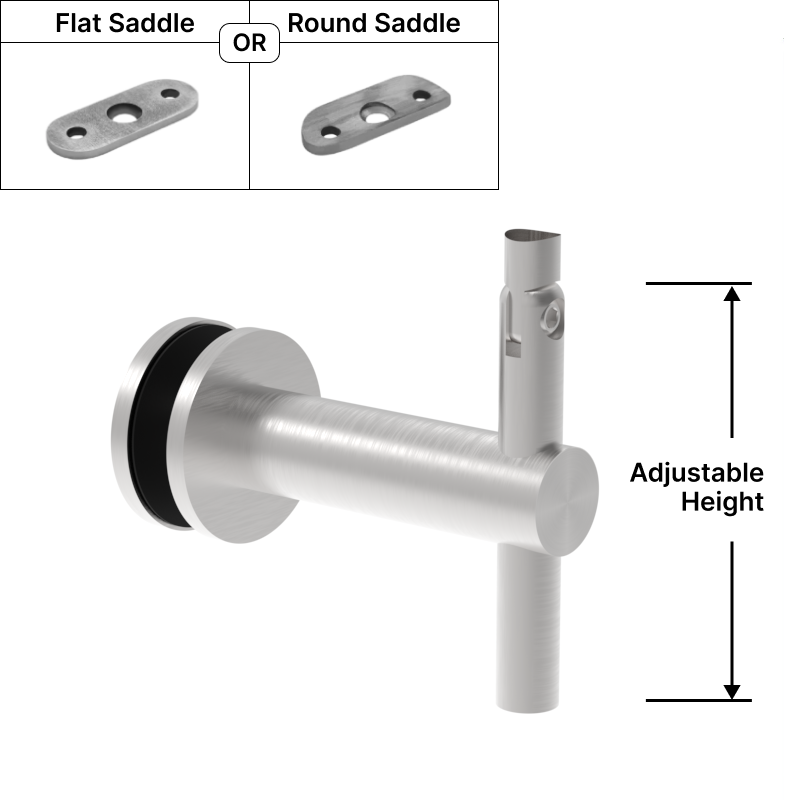 [HRBADJGM] HRB Series GGH Handrail Brackets - Adjustable w/ Flat or Round Saddle - Glass Mount