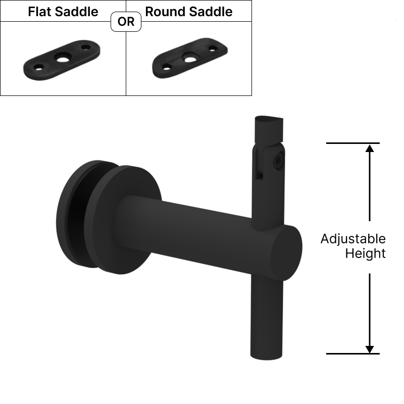 [HRBADJGM] HRB Series GGH Handrail Brackets - Adjustable w/ Flat or Round Saddle - Glass Mount