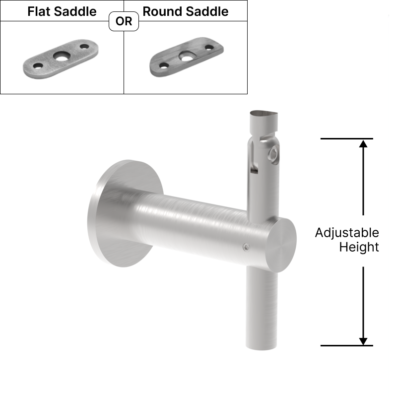 [HRBADJWM] HRB Series GGH Handrail Bracket, Adj. Wall Mount w/ Flat or Round Saddle