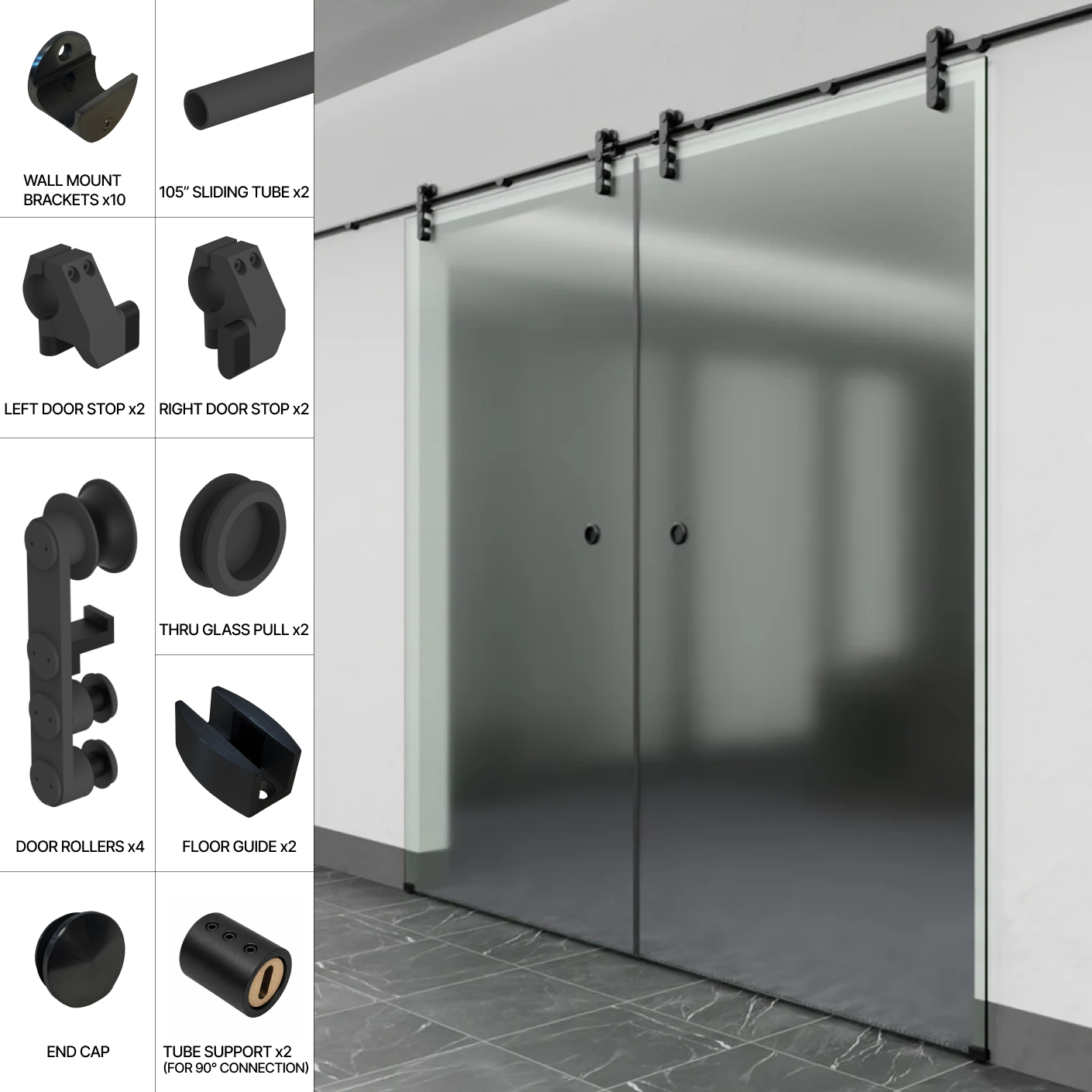 GGH Commercial Sliding Door Kits - Wall Mount (Double Door)