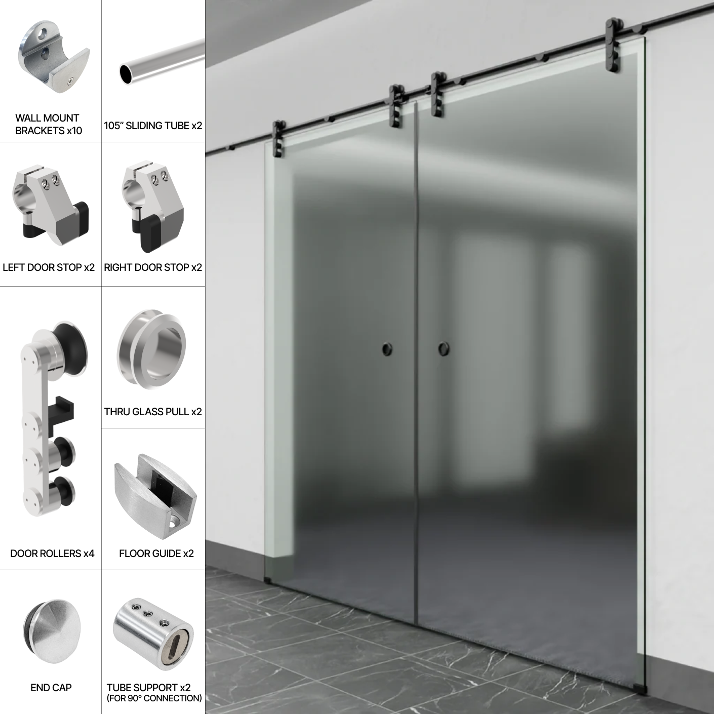 GGH Commercial Sliding Door Kits - Wall Mount (Double Door)