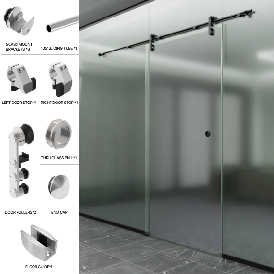 GGH Commercial Sliding Door Kit - Glass Mount