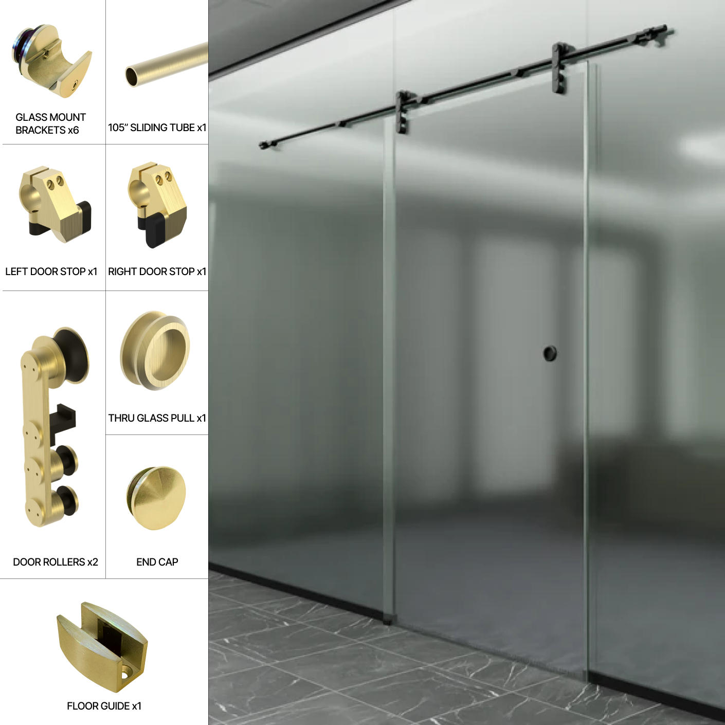GGH Commercial Sliding Door Kit - Glass Mount (Single Door)