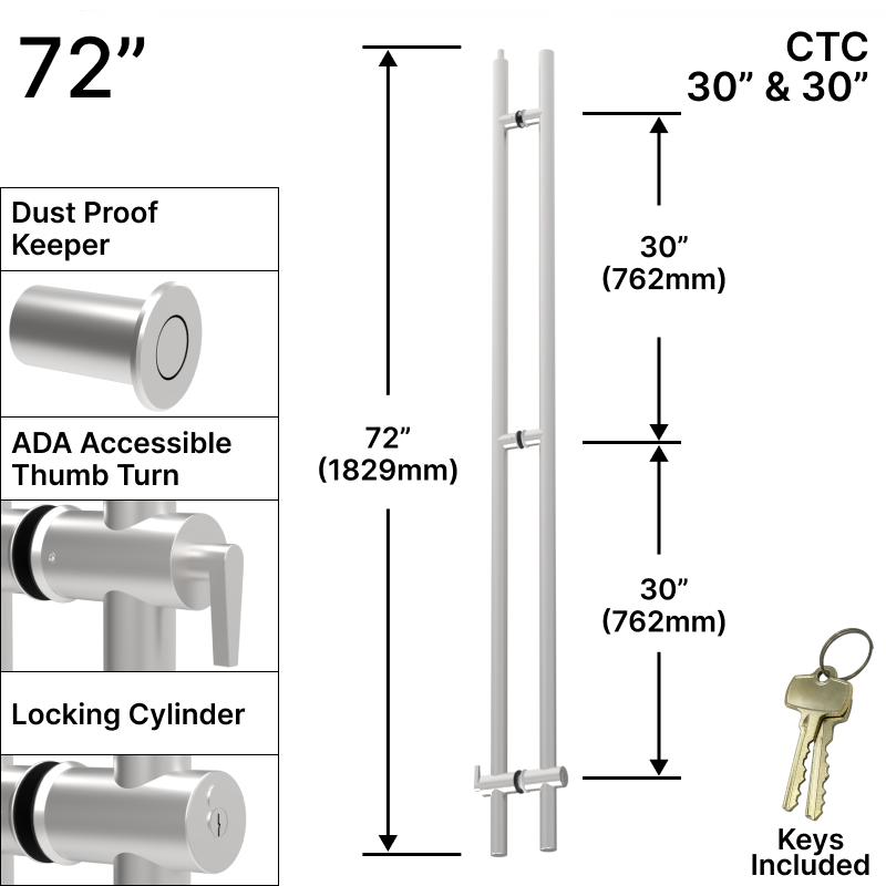 GGH Ladder Pull - 72" ADA Top Locking Ladder Pull - 3 Post Mounting - Back to Back
