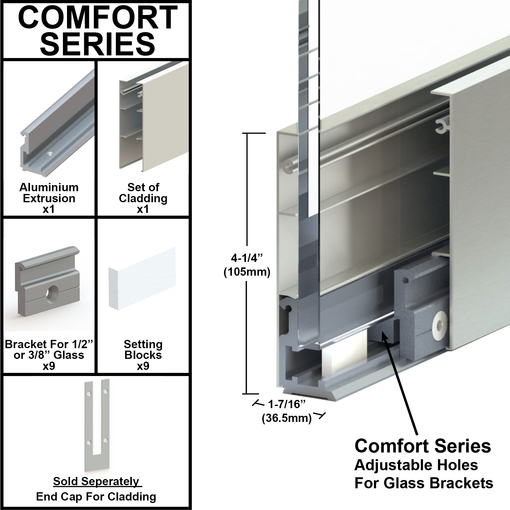 GGH Commercial U-Channel - Adjustable - 4-1/4" Cladding - 120" Length