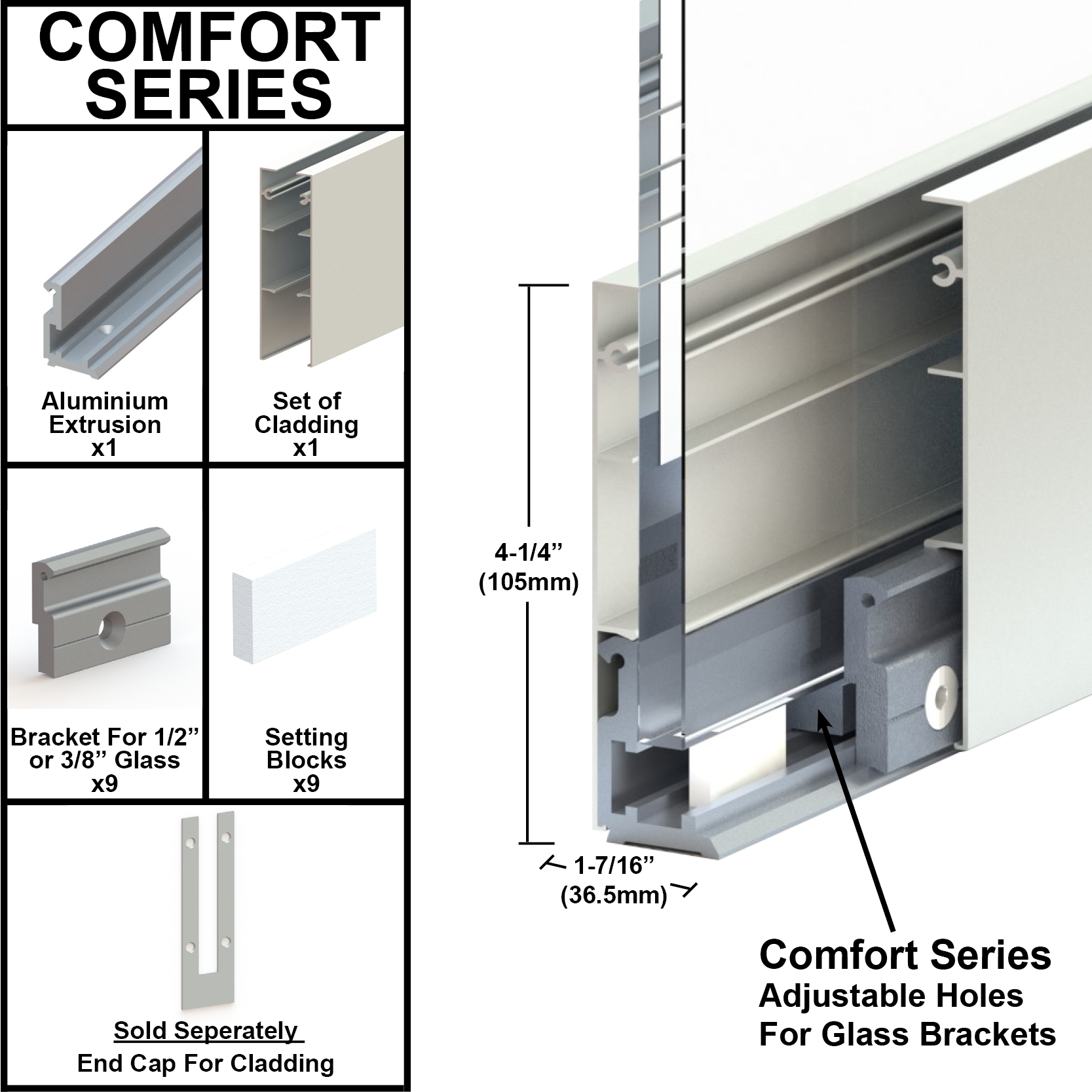 GGH Commercial U-Channel - Adjustable - 4-1/4" Cladding - 120" Length