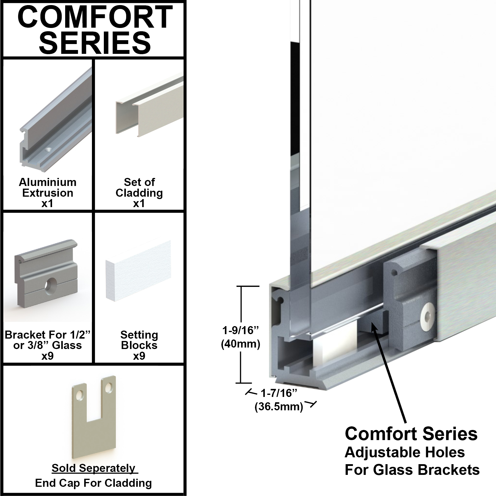 GGH Commercial U-Channel - Adjustable - 1-9/16" Cladding - 120" Length