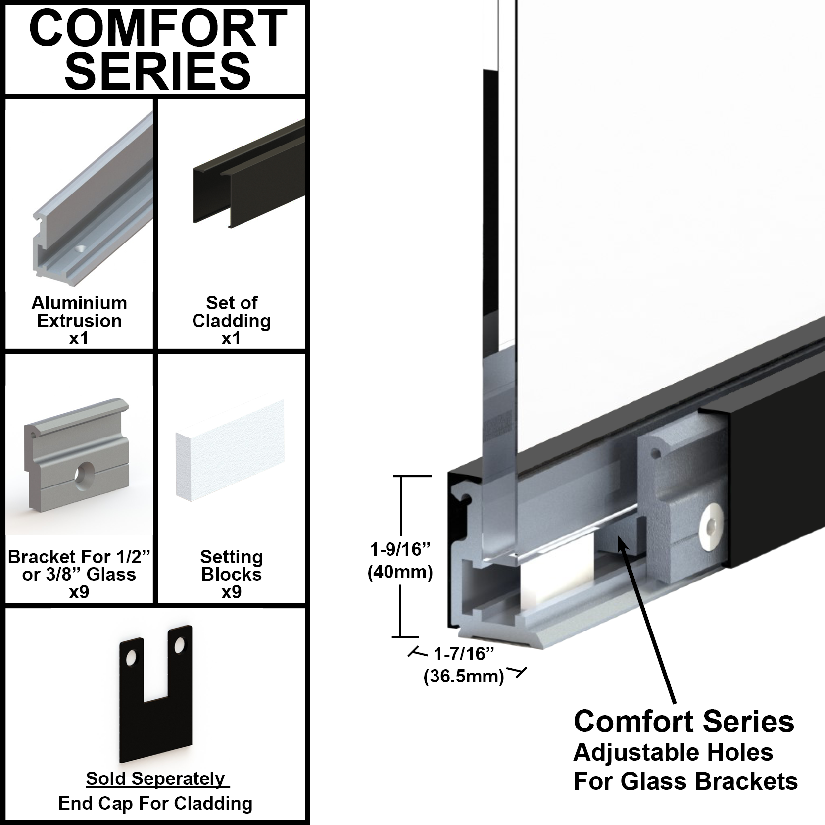 GGH Commercial U-Channel - Adjustable - 1-9/16" Cladding - 120" Length